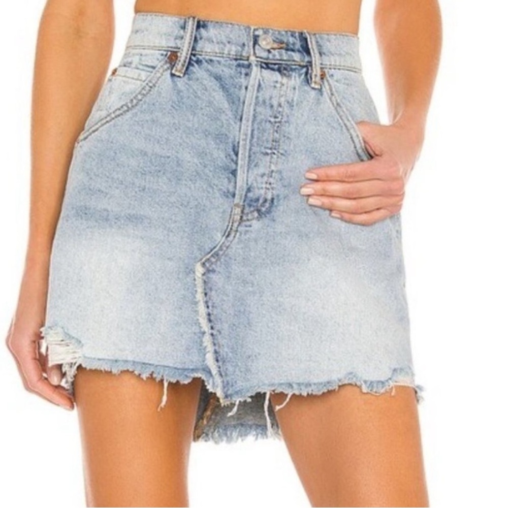 Free People Denim Skirt Brea Cutoff Mini in Mile High Blue 24 NWT